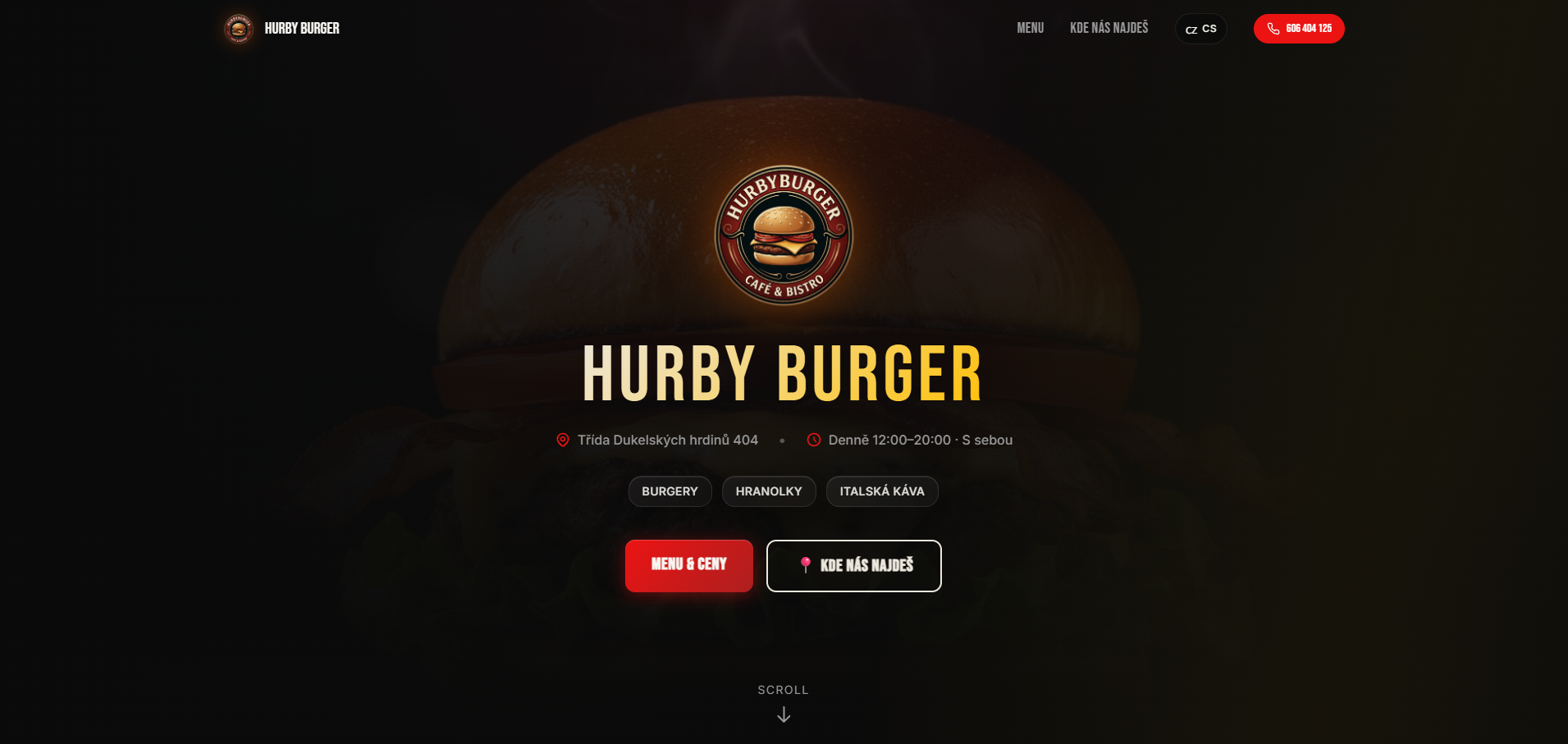 Hurby Burger - ukázka webu